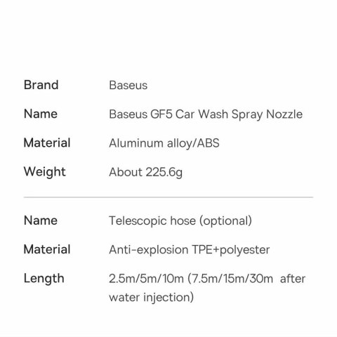 Baseus pistolet do mycia samochodu Baseus - zraszacz, myjka do auta 15 m - czarny (GF5)