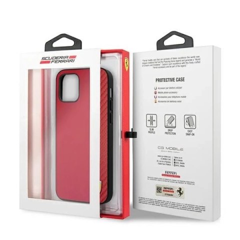 Etui na telefon Ferrari iPhone 12 Pro Max 6,7" czerwony/red hardcase On Track Carbon Stripe
