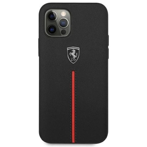 Etui na telefon Ferrari iPhone 12 Pro Max czarny/black hardcase Off Track Leather Nylon Stripe