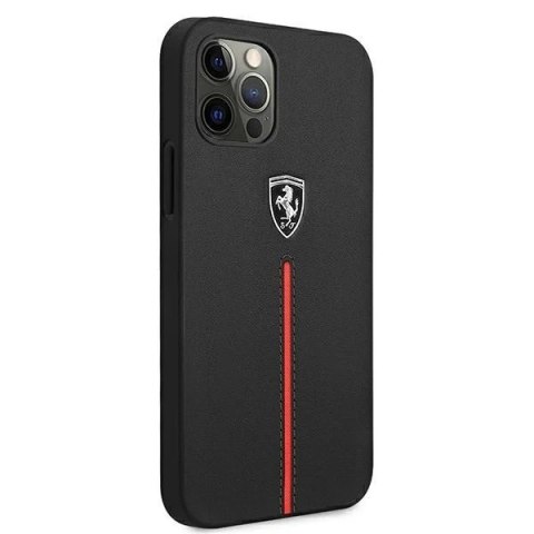 Etui na telefon Ferrari iPhone 12 Pro Max czarny/black hardcase Off Track Leather Nylon Stripe