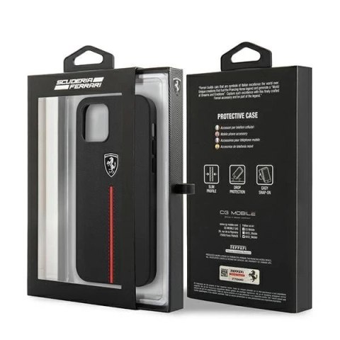 Etui na telefon Ferrari iPhone 12 Pro Max czarny/black hardcase Off Track Leather Nylon Stripe