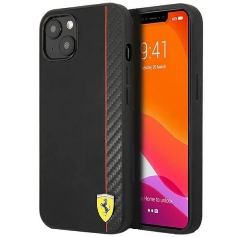 Etui na telefon Ferrari iPhone 13 6,1" czarny/black hardcase On Track Carbon Stripe