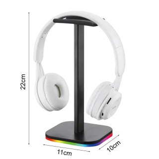 Stojak na słuchawki nauszne gamingowe podstawka uchwyt z podświetleniem RGB LED Czarny