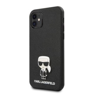 Etui na telefon Karl Lagerfeld do iPhone 12 mini 5,4" czarny/black hardcase Saffiano Ikonik Metal
