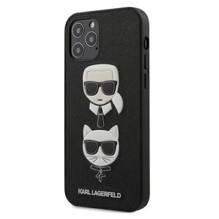 Etui na telefon Karl Lagerfeld do iPhone 12/12 Pro 6,1" czarny/black hardcase Saffiano Ikonik Karl&Choupette Head