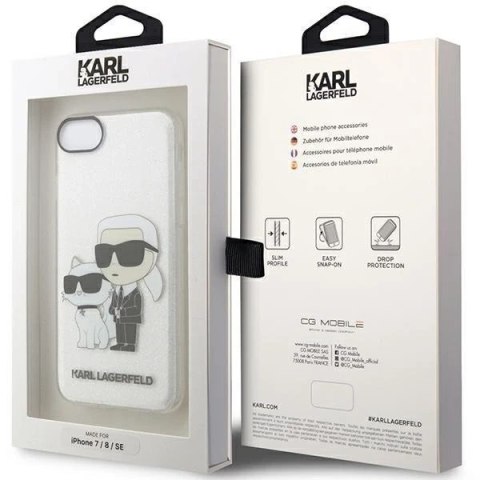 Etui na telefon Karl Lagerfeld do iPhone 7/8/SE 2020/2022 transparent hardcase Gliter Karl&Choupette