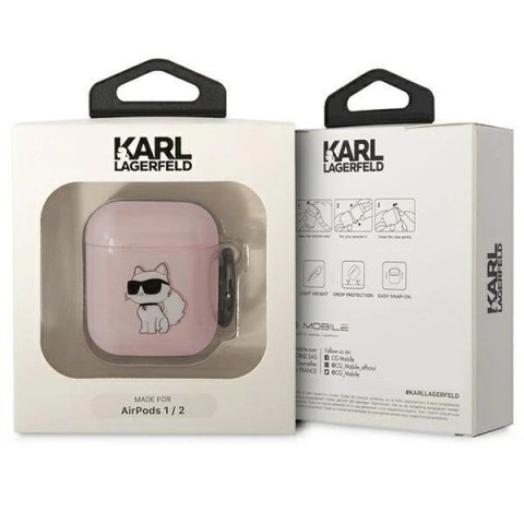 Etui ochronne na słuchawki Karl Lagerfeld do Airpods 1/2 cover różowy/pink Ikonik Choupette