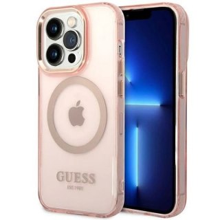 Etui na telefon Guess do iPhone 14 Pro Max 6,7" różowy/pink hard case Gold Outline Translucent MagSafe