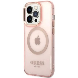 Etui na telefon Guess do iPhone 14 Pro Max 6,7" różowy/pink hard case Gold Outline Translucent MagSafe