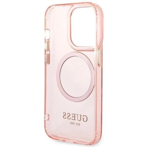 Etui na telefon Guess do iPhone 14 Pro Max 6,7" różowy/pink hard case Gold Outline Translucent MagSafe