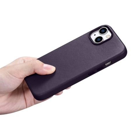 Etui na telefon iCarer Case Leather z naturalnej skóry do iPhone 14 Plus ciemnofioletowy (kompatybilne z MagSafe)