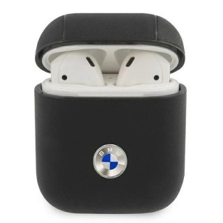 Etui ochronne na słuchawki BMW do AirPods cover czarny/black Geniune Leather Silver Logo