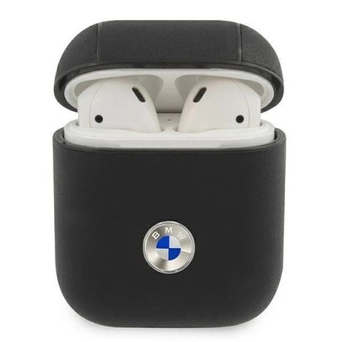 Etui ochronne na słuchawki BMW do AirPods cover czarny/black Geniune Leather Silver Logo