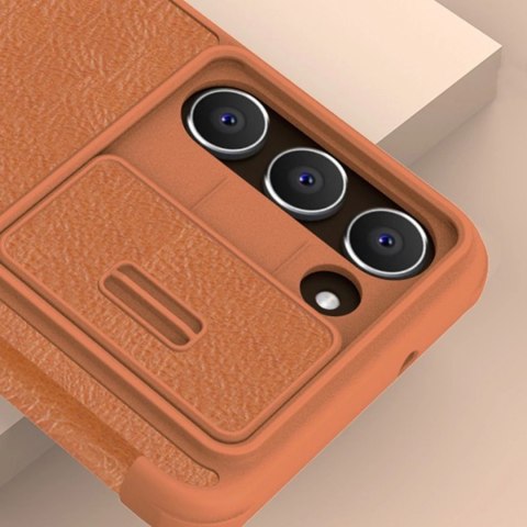 Etui Nillkin Qin Leather Pro Case etui do Samsung Galaxy S23+ pokrowiec z klapką osłona na aparat brązowe