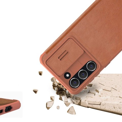 Etui Nillkin Qin Leather Pro Case etui do Samsung Galaxy S23+ pokrowiec z klapką osłona na aparat brązowe
