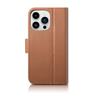 Etui na telefon iCarer Wallet Case 2in1 do iPhone 14 Pro Max skórzany pokrowiec z klapką Anti-RFID brązowy