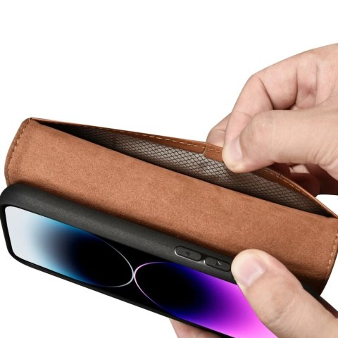 Etui na telefon iCarer Wallet Case 2in1 do iPhone 14 Pro Max skórzany pokrowiec z klapką Anti-RFID brązowy