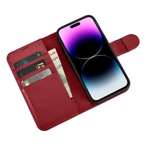 Etui na telefon iCarer Wallet Case 2in1 do iPhone 14 Pro Max skórzany pokrowiec z klapką Anti-RFID czerwony
