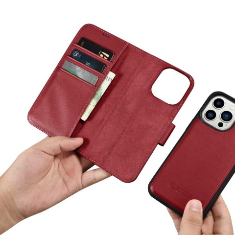 Etui na telefon iCarer Wallet Case 2in1 do iPhone 14 Pro Max skórzany pokrowiec z klapką Anti-RFID czerwony