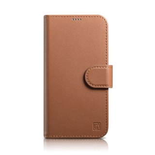 ICarer Wallet Case 2in1 etui iPhone 14 Plus skórzany pokrowiec z klapką Anti-RFID brązowy (WMI14220727-BN)