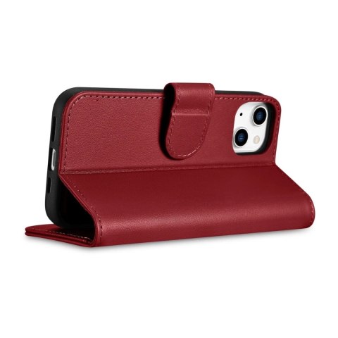 ICarer Wallet Case 2in1 etui iPhone 14 Plus skórzany pokrowiec z klapką Anti-RFID czerwony (WMI14220727-RD)