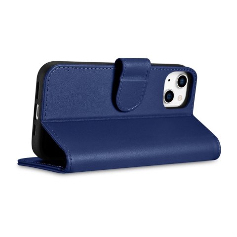 ICarer Wallet Case 2in1 etui iPhone 14 Plus skórzany pokrowiec z klapką Anti-RFID niebieski (WMI14220727-BU)
