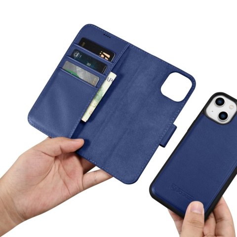 ICarer Wallet Case 2in1 etui iPhone 14 Plus skórzany pokrowiec z klapką Anti-RFID niebieski (WMI14220727-BU)