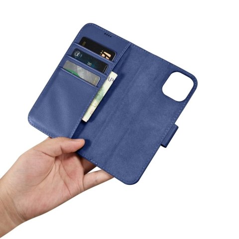 ICarer Wallet Case 2in1 etui iPhone 14 Plus skórzany pokrowiec z klapką Anti-RFID niebieski (WMI14220727-BU)
