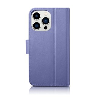 ICarer Wallet Case 2in1 etui iPhone 14 Pro Max skórzany pokrowiec z klapką Anti-RFID jasnofioletowy (WMI14220728-LP)