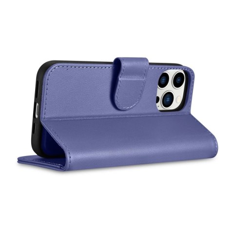 ICarer Wallet Case 2in1 etui iPhone 14 Pro Max skórzany pokrowiec z klapką Anti-RFID jasnofioletowy (WMI14220728-LP)
