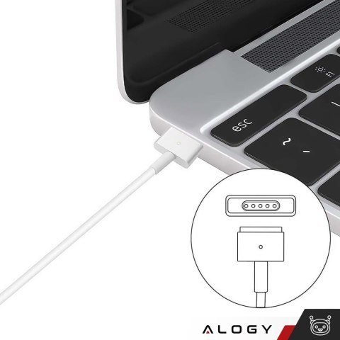 Ładowarka do MacBooka Alogy Charger Zasilacz do Apple MacBook MagSafe 2 T-type 60W Biała
