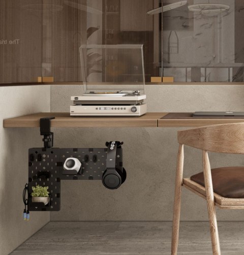 Tablica perforowana Organizer biurkowy do blatu na biurko stojak na słuchawki GamePada kable Czarny