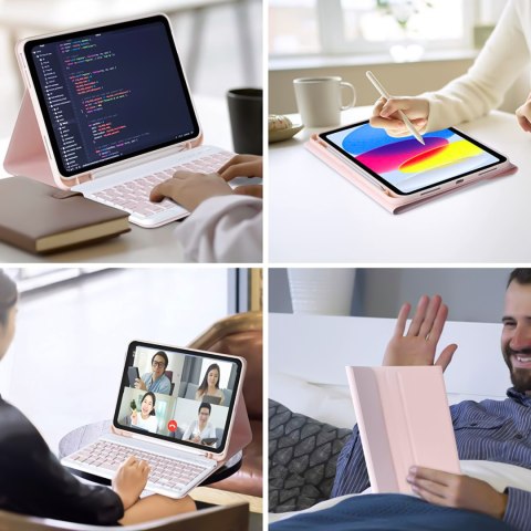 Etui ochronne z klawiatura bezprzewodowa Alogy Keyboard Case z miejscem na rysik do Apple iPad 11 2025 / iPad 10.9 2022 Różowe
