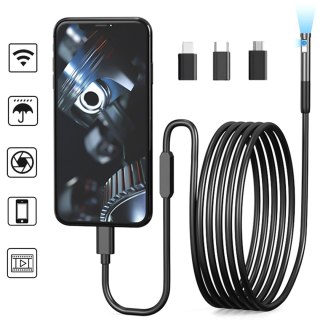 Kamera inspekcyjna endoskopowa podwójna Alogy Duo Cam 1920 Full HD Endoskop Lightning do iPhone, USB-C, micro USB 3m 8mm czarna
