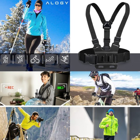 Szelki sportowe uchwyt na klatkę piersiową Alogy Chest do aparatu, kamer GoPro, telefonu uniwersalne Czarne