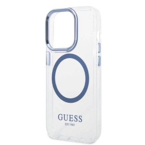 Etui Guess GUHMP14LHTRMB do iPhone 14 Pro 6,1" niebieski/blue hard case Metal Outline Magsafe