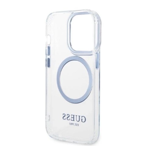 Etui Guess GUHMP14LHTRMB do iPhone 14 Pro 6,1" niebieski/blue hard case Metal Outline Magsafe