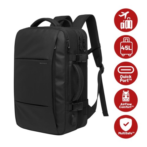 Plecak podróżny Bange BackPack biznesowy plecak rozszerzalny Torba pojemna do laptopa 17.3" z portem USB Czarny