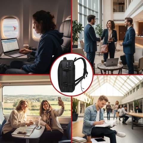 Plecak podróżny Bange BackPack biznesowy plecak rozszerzalny Torba pojemna do laptopa 17.3" z portem USB Czarny