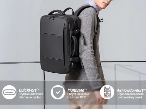 Plecak podróżny Bange BackPack biznesowy plecak rozszerzalny Torba pojemna do laptopa 17.3" z portem USB Czarny