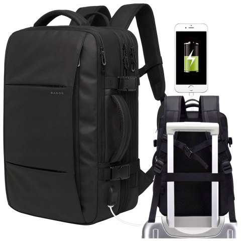 Plecak podróżny Bange BackPack biznesowy plecak rozszerzalny Torba pojemna do laptopa 17.3" z portem USB Czarny
