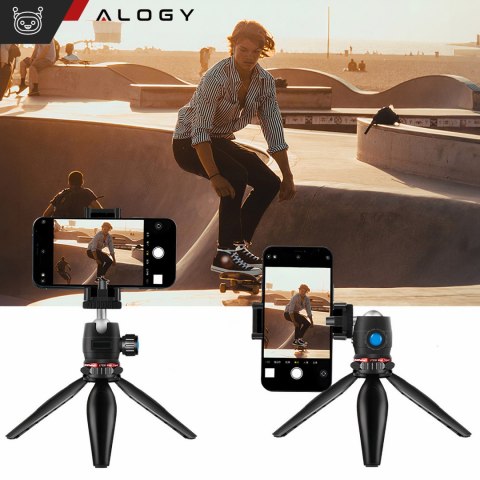 Uchwyt na telefon Alogy Mini Tripod Trójnóg Liginn do robienia zdjęć do telefonu kamery GoPro lampy ring 1/4 Czarny