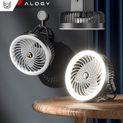 Wiatrak wentylator biurkowy z lampką LED 2w1 Alogy przenośny wiszący stojący Bezprzewodowy Hanging Outdoor Mini Fan uchwyt na ha