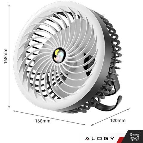 Wiatrak wentylator biurkowy z lampką LED 2w1 Alogy przenośny wiszący stojący Bezprzewodowy Hanging Outdoor Mini Fan uchwyt na ha