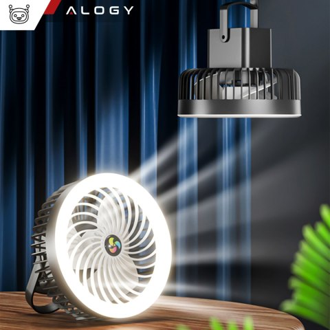 Wiatrak wentylator biurkowy z lampką LED 2w1 Alogy przenośny wiszący stojący Bezprzewodowy Hanging Outdoor Mini Fan uchwyt na ha