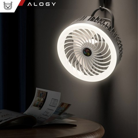Wiatrak wentylator biurkowy z lampką LED 2w1 Alogy przenośny wiszący stojący Bezprzewodowy Hanging Outdoor Mini Fan uchwyt na ha