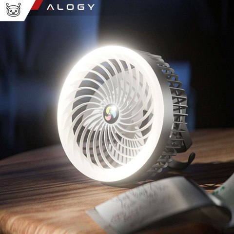 Wiatrak wentylator biurkowy z lampką LED 2w1 Alogy przenośny wiszący stojący Bezprzewodowy Hanging Outdoor Mini Fan uchwyt na ha