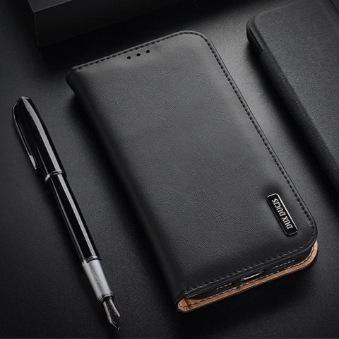 Dux Ducis Hivo skórzane etui z klapką pokrowiec ze skóry naturalnej portfel na karty i dokumenty iPhone 13 Pro Max czarny