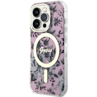 Etui na telefon Guess GUHMP14XHCFWSP do Apple iPhone 14 Pro Max 6,7" różowy/pink hardcase Flower MagSafe