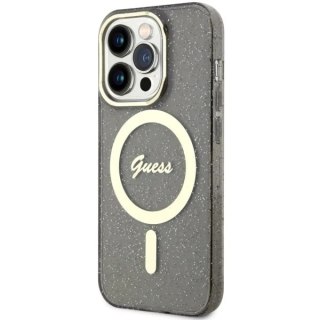Etui na telefon Guess GUHMP14XHCMCGK do Apple iPhone 14 Pro Max 6,7" czarny/black hardcase Glitter Gold MagSafe